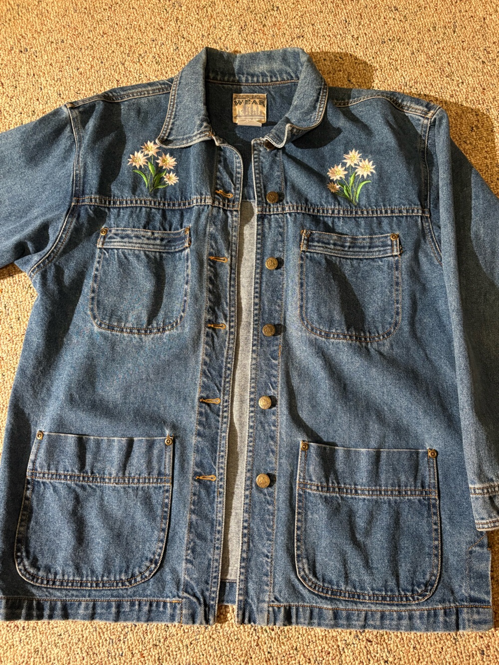 Vintage Jean Jacket with Embroidered Floral Detail